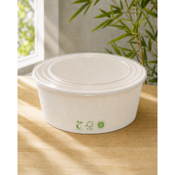 Bowl Blanco Compostable PLA 1300 ml (44 oz) con Tapa PLA Transparente