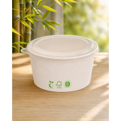 Bowl Blanco Compostable PLA 1000 ml (34 oz) con Tapa PLA Transparente