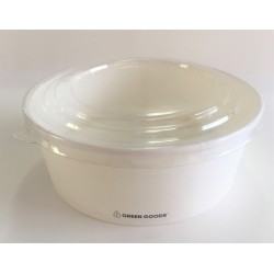 Bowl Blanco Compostable PLA 750 ml (25 oz) con Tapa PLA Transparente