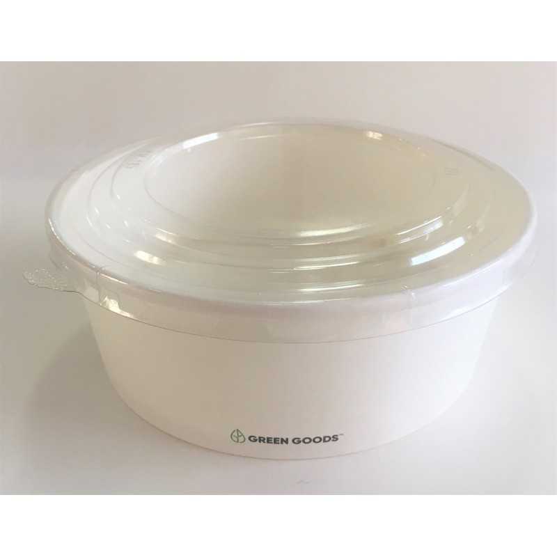Bowl Blanco Compostable PLA 750 ml (25 oz) con Tapa PLA Transparente