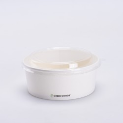 Bowl Blanco Compostable PLA 750 ml (25 oz) con Tapa PET Transparente